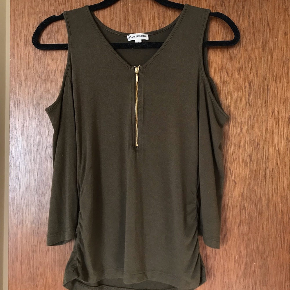 Army Green Cold-Shoulder Top
